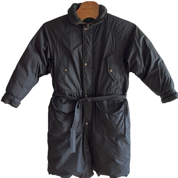Vintage Mighty Mac Norsac Duck Down Coat Men's Size Medium Black Hidden Hood - Picture 1 of 12